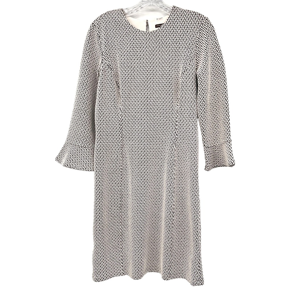 J MCLAUGHLIN Women's Sz M Beige/Black Diamond Jacquard Eloise Bell Sleeve Dress